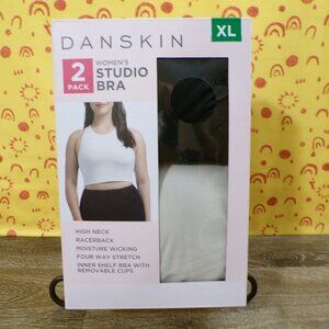 DANSKIN NIOB Women's Studio Bra 2 Pack Black & Cream (Tan) Size XL
